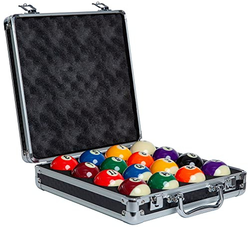 Imperium Style Pool Balls Billiard Set - Regulation Size - 17 Pc Professional Pool Set w/ Cue Ball and Sleek Black and Silver Case - Multi Colored - Ball Size 2.25 57.15mm