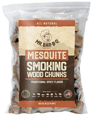 3.5 Lb. Bag Mesquite Wood Chunks by Mr. Bar-B-Q, Mesquite Smokey Spicy Flavor for Smoking, Grilling & Camping Essentials, Alternative for Charcoal Briquettes Can be Use on Gas, Wood Chunks for Smokers