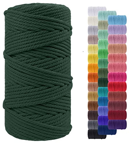 Makramee Garn 5mm x 100m, LEREATI Baumwollkordel 5mm Baumwollseil Farbig Baumwollschnur Baumwollgarn, Dicke Makramee-Garn Geflochten für Makramee Wandbehang, Hängepflanze, Deko (Dunkelgrün)