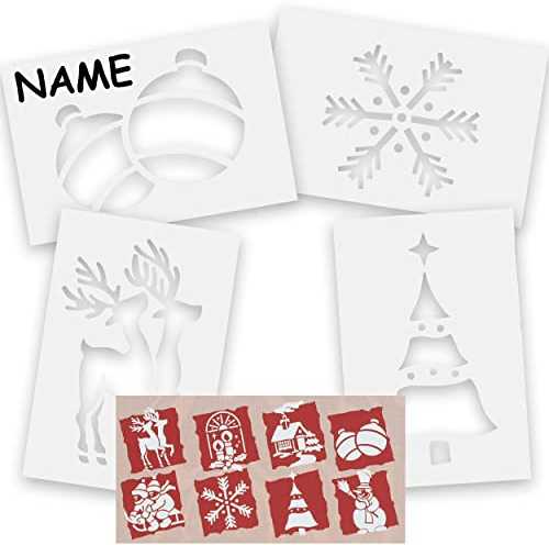 alles-meine.de GmbH 8 Stück große Schablonen Vorlagen - z.B. für Schneespray - Weihnachts & Wintermotive - inkl. Name - 23 cm - für Fensterbilder Fenstersticker - z.B. für Fens..