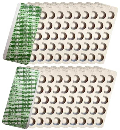 harren24 pastiglie per l‘analisi dell'acqua in piscina per shaker (Rapid), DPD1 (cloro libero), Phenol Red (valore del pH), Pastiglie reagenti, jacuzzi 60x 100x 200x 500x 1000x ((2x100 pastiglie))