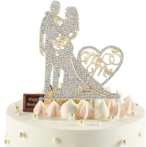 Cake Topper Hochzeit Tortenstecker Torten Tortendeko mit Strass Deko Tortenfiguren Hochzeitstorte Tortenständer Wedding Kuchenaufstecker Kuchendeko Hochzeitsdeko Tortenaufleger für Verlobung Torte