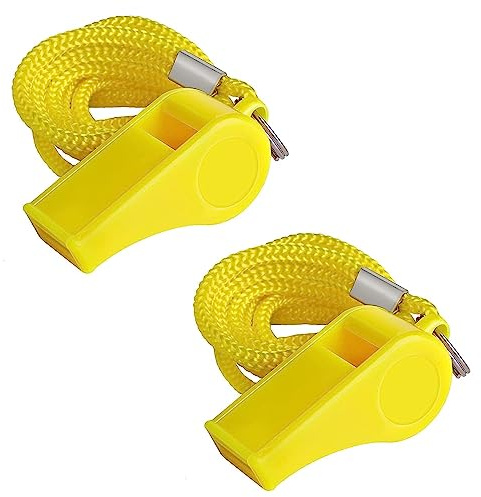SHUBEIEUMI Whistle, 2 Packs Plastic Whistles With Lanyard, Professional Sports Whistle, Loud Crisp Sound Whistle Great for Coaches, Referees, and Officials, Sports Lifeguards(yellow)