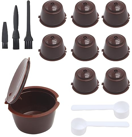 UTMACH 9 Stück Kunststoff Nachfüllbare Kapseln mit 2 Stück Löffel und 3 Stück Bürste Kaffee kapsel Wiederverwendbarer Kaffeekapsel-Filtertasse Kapsel für Kaffee Maschinenfilter