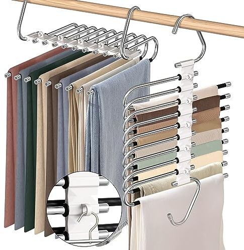 2 Stück Hosenbügel Platzsparend, Kleiderbügel Hosen, Platzsparende Kleiderbügel für Hosen, Jeans, Schals, Gamaschen, Handtücher,Krawatten（9 Schichten Kleiderstangen pro Stück）