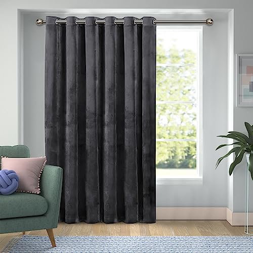 Hafaa Door Curtain for Bedroom – 66x84 Charcoal Thermal Insulated Velvet Curtains – Single Panel Eyelet Blackout Curtain with Matching Tie Back