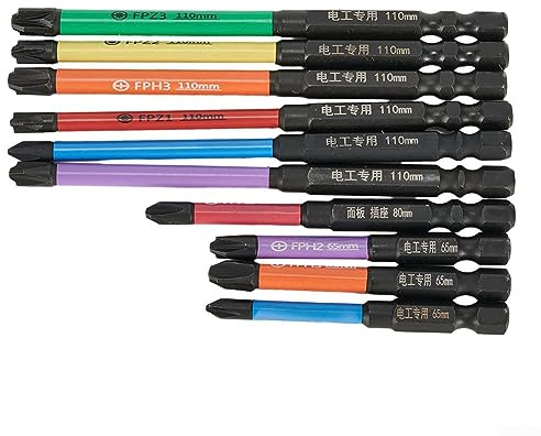 Emiif Lot de 10 embouts magnétiques pour tournevis à percussion, tournevis cruciforme fendue pour électricien FPH FPZ 65-110 mm