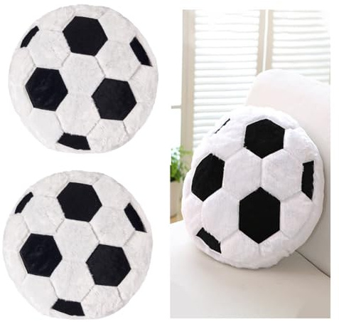 JPORSHU 2PCS Fluffy Soccer Balls Plush Pillow, Soft Soccer Theme Cushion, Sphere Pillow Toys Gift for Kids Boy Girls Children Room Decoration