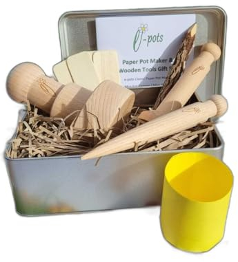 Papperskruka Maker Deluxe presentset | Fröförvaringsbehållare, brickare, träetiketter och kvistpenna | Gör gratis biologiskt nedbrytbara frökrukor från skrappapper | handpackade Storbritannien |