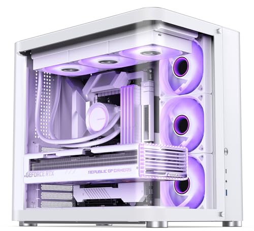 JONSBO TK-2 White ATX Mid-Tower Pc Case,Hyperboloid Glass Design, Separated Cabinet Structure, Al Alloy Shell Desktop Computer Case, Support BTF Motherboard/ATX Power supply/360 AIO,White