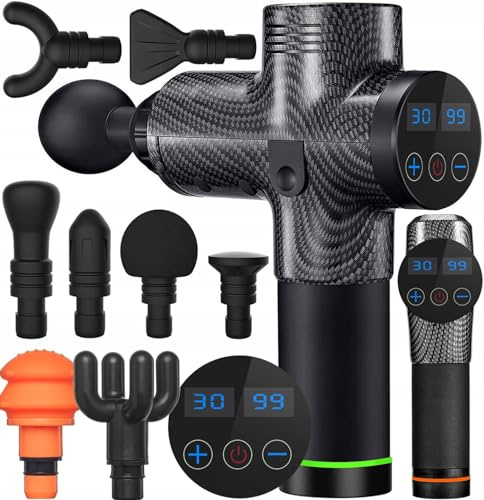 LTC - Massagepistole - Massagegerät für zu Hause - für Schulter, Nacken, Muskeln - mit 8 austauschbaren Aufsätzen, LCD-Display - Elektrisch - Wiederaufladbarer Akku - 100 W - Schwarz
