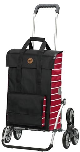 ANDERSEN Einkaufstrolley - Treppensteiger Royal Shopper Jella rot | ideal für Treppen, aus Alu, hohe Tragkraft, bis 50 kg - Tasche mit Seitentasche, Innenfach, Reflektoren, 51 L