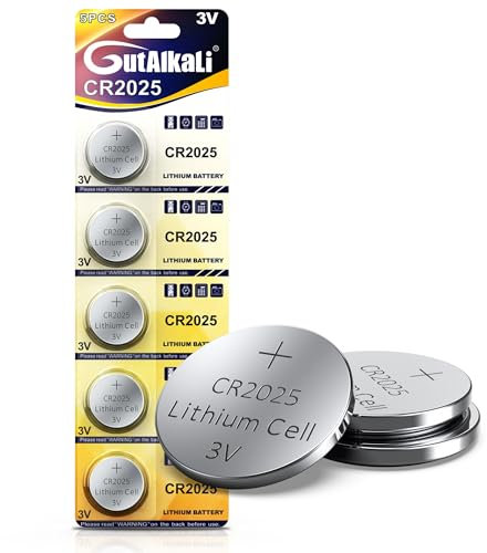 GutAlkaLi CR2025 - Batería de botón de litio (3 V, pilas eléctricas CR 2025, batería de litio, paquete de 5 unidades)