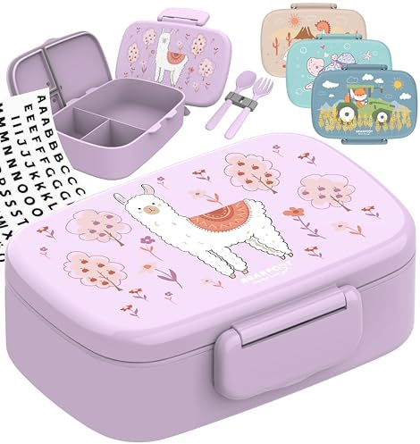 BEARFOOT Brotdose Kinder mit Fächern, auslaufsichere Box (Lama) | BPA-frei, 100% auslaufsicher, Bento Box mit Trennfächern, für Schule & Kindergarten, Mädchen & Jungen