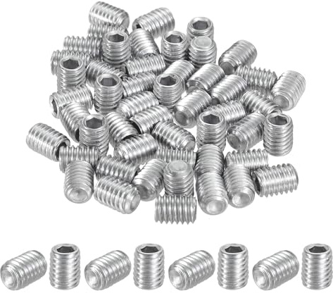 sourcing map 50Pcs Hex Socket Grub Screw, M6x8mm 304 Stainless Steel Head Socket Set Screws Flat Point Grub Bolt for Door Handles, Light Fixture Repair