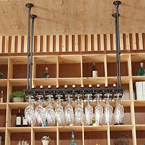 Portabottiglie per vino Bottiglie di vetro Regolabile in metallo Tipo a soffitto Portabicchieri da vino industriali sospesi Porta calici Scaffale decorativo, per bar, soggiorno, cucine/60 * 35 cm