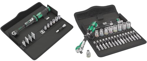 Wera Click-Torque A 6 Set 1 Adjustable Torque Wrench Set, 1/4 Hex Drive, 2.5-25 Nm, 20pc, 05130110001 & 8100 SA 6 Zyklop Speed Ratchet Set, 1/4 Drive, Metric, Silver, 28 Pieces - 05004016001
