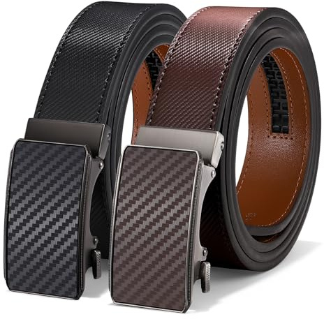 LEACOOLKEY Men's leather belt with slide automatic, Adjustable Ratchet Belt 35mm for men for business casual