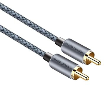 audio pirates Subwoofer Cinch-Kabel 1 x 1 RCA-KAbel (10 m) – Koaxiales Audio-Kabel mit 24 K vergoldetem Stecker, OFC-Kupfer & doppelter Abschirmung – Lautsprecherkabel für Subwoofer