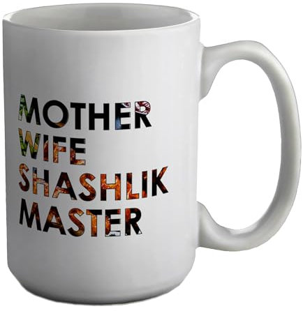 Shopagift Mother Shashlik Master Mug Grill Barbecue Skewer White 15oz Large Ceramic Cup
