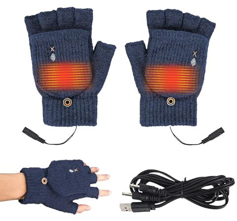 Beheizte fingerlose Handschuhe, USB-beheizte Handschuhe für Damen und Herren, elektrische Winterhandschuhe, gestrickte Heizhandschuhe, voll und halb fingerlos, waschbar, Handwärmer für Laptop-Tippen