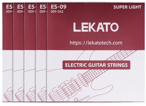 LEKATO Electric Guitar Strings Nickel Plated Steel Coated Electric Guitar Strings with Ball End 5 Set of 6 Hex Steel String(09-42)