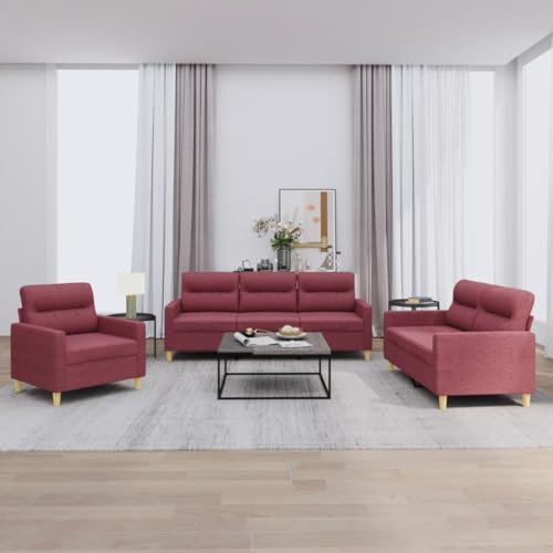 LAPOOH 3-TLG. Sofagarnitur mit Kissen Weinrot Stoff, Sofas & Couches, Sofa Wohnzimmer, Sofa Für Jugendzimmer, Relaxsofa, Sofa Für Schlafzimmer, Polstersofa - 3201542