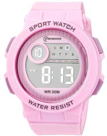 OFFCUP Kinderuhr LED Uhren für Mädchen Jungen, 30M Wasserdicht Silikon Kinder Armbanduhr, Stoppuhr mit Wecker Datum LED Lichter Digitaluhr für 3 Jahre bis 11 Jahre, Lila Runde