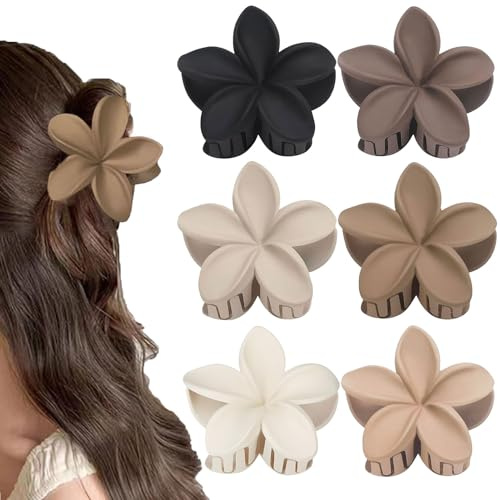 BAISEN 6 Stück Farbige Blumen Haarklammern, 8 cm Große Hawai Blumenklammer für Frauen, Geeignet für Damen Dünnes Dickes Haar, Starke Rutschfeste Blumen Haarspangen (Set 2)