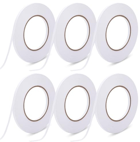 QMLING Lot de 6 rouleaux de ruban adhésif double face fin et puissant double face pour couture, bricolage, artisanat, 6 mm x 50 m