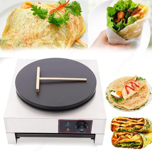 Crepera Eléctrica De 16 Pulgadas, Superficie Antiadherente De Acero Inoxidable, Máquina De Crepera Comercial Con Rango De Control De Temperatura Ajustable 50-300 °C Para Tortillas, Panqueques, Huevos