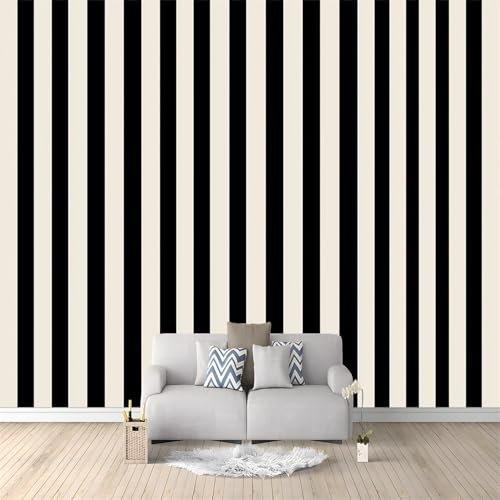 Fototapete 300 x 210 cm Traditionelle Vertikale Streifen Tapeten Vliestapete, Modern Wandtapete für Wohnzimmer Schlafzimmer TV Hintergrund Kinderzimmer Büro Wanddeko Motivtapeten Schwarz Weiß