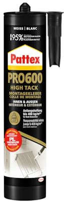 Pattex PRO 600 High Tack Montagekleber mit FlexTec-Technologie, hochfester Baukleber mit extremer Soforthaftung, innen & außen, Metall- und Holzkleber für verschiedene Materialien*, Weiß, 440g