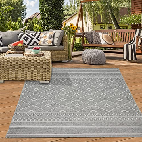 Teppich-Traum In- & Outdoor Teppich Zick-Zack-Rauten Grau 300x400 cm | Pflegeleicht, schmutzabweisend, strapazierfähig und langlebig, für Balkon, Terrasse, Garten, Flur & Wintergarten