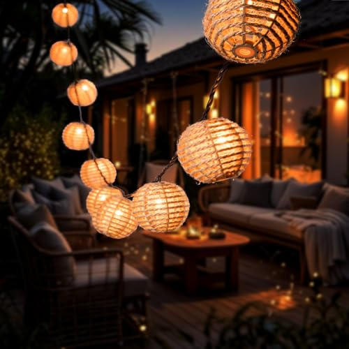 AVAMERY Outdoor-String-Lights-Waterproof, Boho String Lights for Patio, Garden, Porch, Balcony, Gazebo Decorative (Twine Ball)