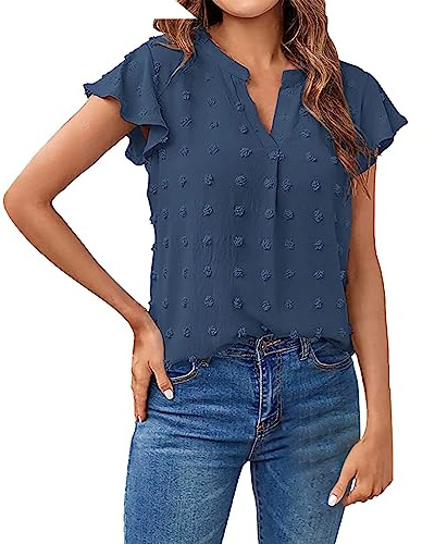 Cocila T Shirts da Donna con Volant A Maniche Corte Scollo V alla Camicia Corta Blusa Elegante Verde Donna Estiva Rossa Maglietta Mezza Manica Maglia Maglie Cotone Maniche Corte Basic