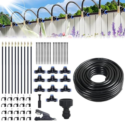 360° Curved Garden Automatic Irrigation System, Adjustable Atomizing Copper Nozzle, Omnidirectional Smart Sprinkler System, Water-Saving Design for Garden Plants Lawn (32.8 Ft hose + 10 Nozzles)