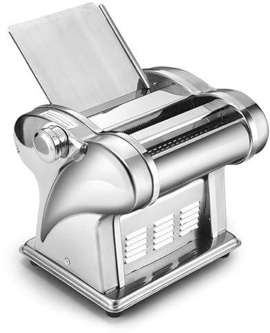 MJMLUCK Macchina per Pasta elettrica Macchina Automatica per pressare Le tagliatelle in Acciaio Inox 2 Lame 135 W Rullo per Pasta Spessore Regolabile Spaghetti Fatti in casa Fettuccine Lasagne