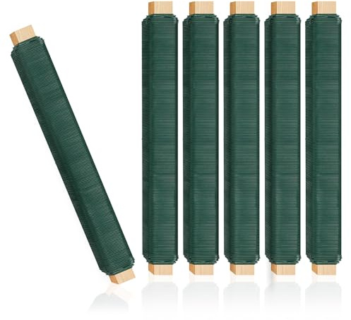 Blomtråd pysseltråd grön 6-pack, 0,70 mm x 35 m bindningstråd, lös lindningstråd på träomslag för fastsättning av blommor och växter, stabil och mångsidig