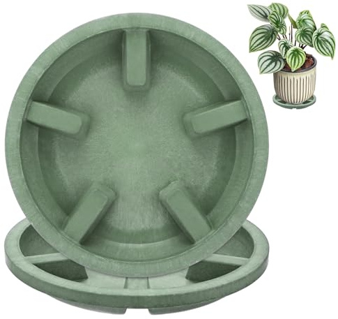M METERXITY 2-Pack Plato para Macetas 5 Pulgadas 12.6Cm OD Anti-Raíces Podridas Plato para Macetas De Resina para Interior/Exterior Plato De Goteo para Macetas [3.7 Pulgadas ID Verde]