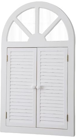 Sintosin Rustic Window Mirror with Shutters 42 X 25 Inch, Hanging Distressed White Farmhouse Arched Window Pane Mirror Wall Decor for Living Room Entryway Hallway Bathroom Bedroom