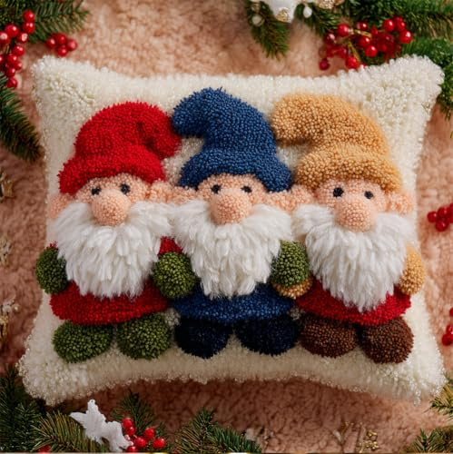 Henypt Knüpfhaken-Set, Kissenbezug, Weihnachtszwerge 43X43Cm Stickerei, Teppich-Set, Nadelarbeit, Kissenbezug, Sofakissenbezug, Bastelset