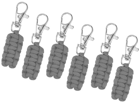 QUARKZMAN 6 Stück Paracord Reißverschlusszüge Paracord Schlüsselanhänger Für Rucksäcke Zelte Trolleys Reisetaschen Schlüssel Jacken Grau