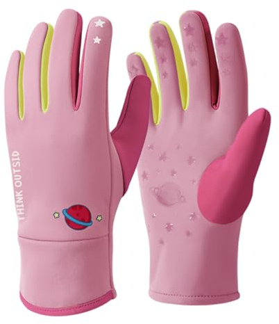 Kallbeständiga utomhushandskar för barn med fleecefoder och silikonklämmor, vindtät, design, justerbara elastiska manschetter, vintersport, essentiellt silikon, palmgrepp och elastiska armband för