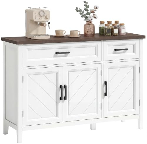 HOMCOM Sideboard für Wohnzimmer, 2 Schubladen, 2 Einlegeböden, verstellbar, 110 x 35 x 80,5 cm, Weiß