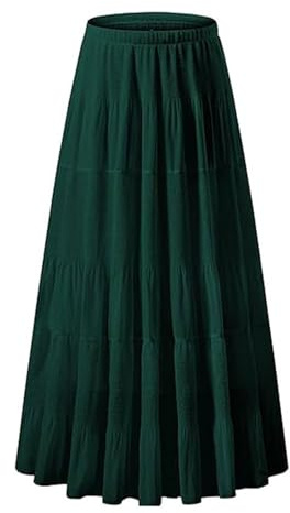 Elastisk Hög Midja Plisserad Midikjol I Chiffong for Kvinnor Casual A-linje Flowy Partykjol(Dark Green,M)