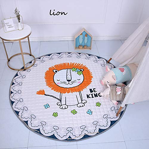 DOTBUY Krabbeldecke für Baby Aufbewahrungstasche, Kinderzimmer Dekoration Kinder Kuschelige Ausflug Spielmatte Runde Teppich Baumwolle Crawl Toy Bodenmatte (150cm,Löwe)
