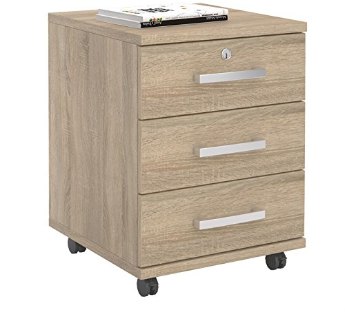 CARO-Möbel Rollcontainer Bürocontainer Büroschrank Vancouver, in Sonoma Eiche, abschließbar mit 3 Schubladen, 44 x 58 x 45 cm