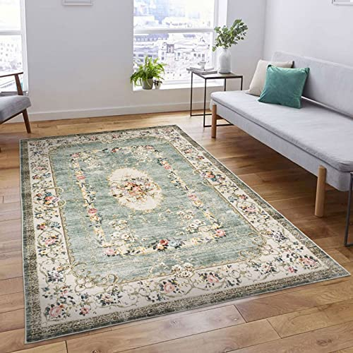 TALETA waschbarer, rutschfester Wohnzimmerteppich mit buntem Blumenmuster, orientalisch, Vintage: 190 x 280 cm