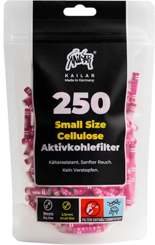 KAiLAR 250 PINK Cellulose Aktivkohlefilter Slim (6 mm) mit veganer Aktivkohle aus Kokosnussschalen | Für ein schadstoffärmeres und sanftes Raucherlebnis